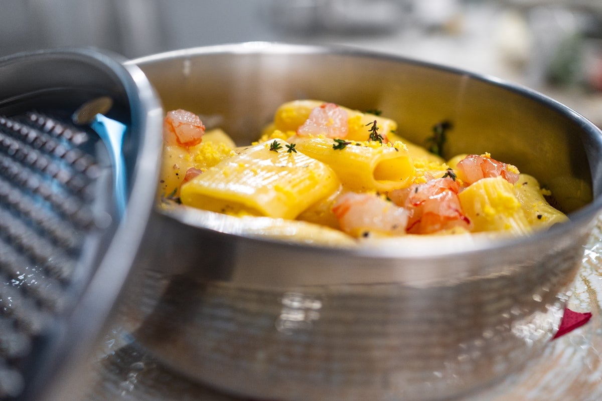 La cacio e pepe con gamberi di Essenza