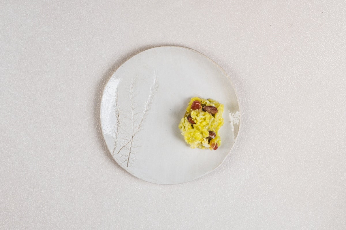 Mandorle, lardo, avocado e cavolini di Bruxelles