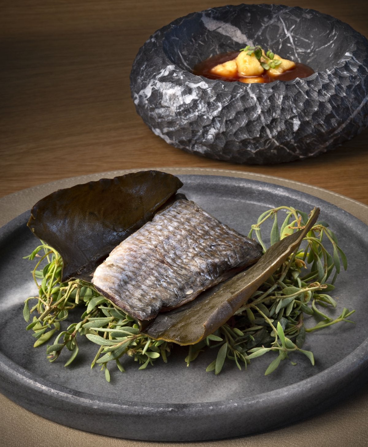 Muggine merca con gnocchetti di patate