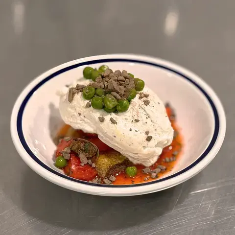 Fragole, piselli, mascarpone e cioccolato