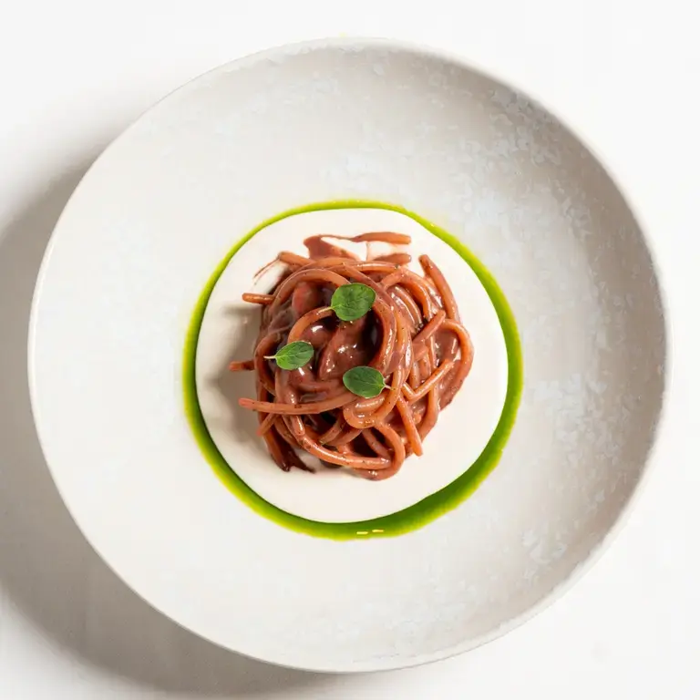 Spaghettone, marinara di fragole, origano selvatico - DAMA chef Federico Sgorbini
