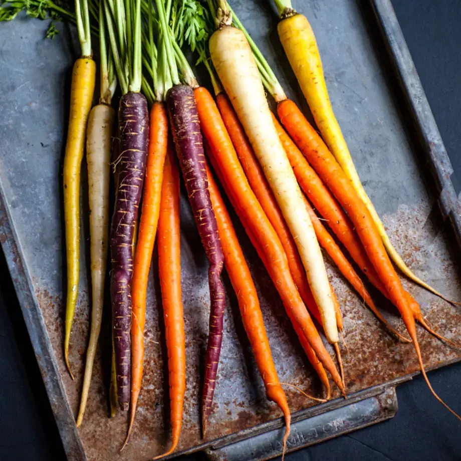 Insalata di carote e ceci arrostiti con coulis di peperone rosso