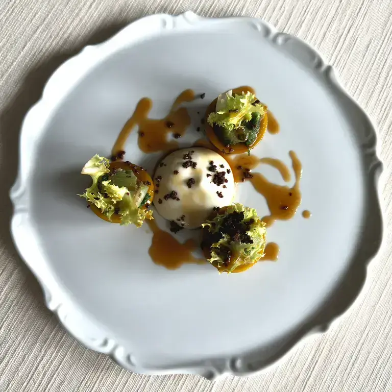 Tortelli, genovese di manzo, caciocavallo podolico, scarola